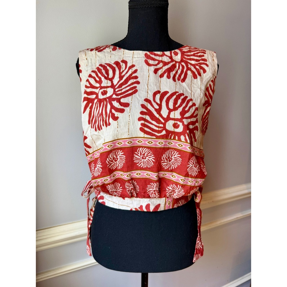 Lulumari Tropical Print Tie Side Crop Top Sleeveless Boho Resort Size Medium